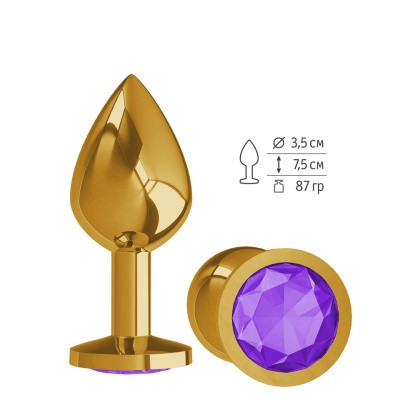 Анальная втулка Gold с фиолетовым кристаллом средняя (520-08 PURPLE-DD)