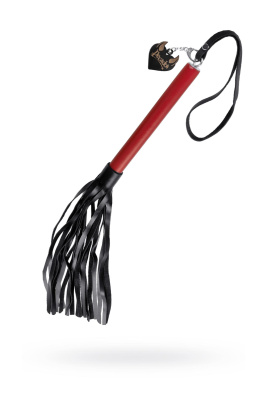 Плеть Pecado BDSM, красная рукоять, чёрные хлысты, натуральная кожа (УТ-00002666)